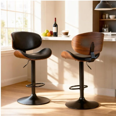 Adjustable Swivel Bar Stools Set of 2 - PU Leather Counter Height Chairs with Backrest & Footrest (Black or Brown)