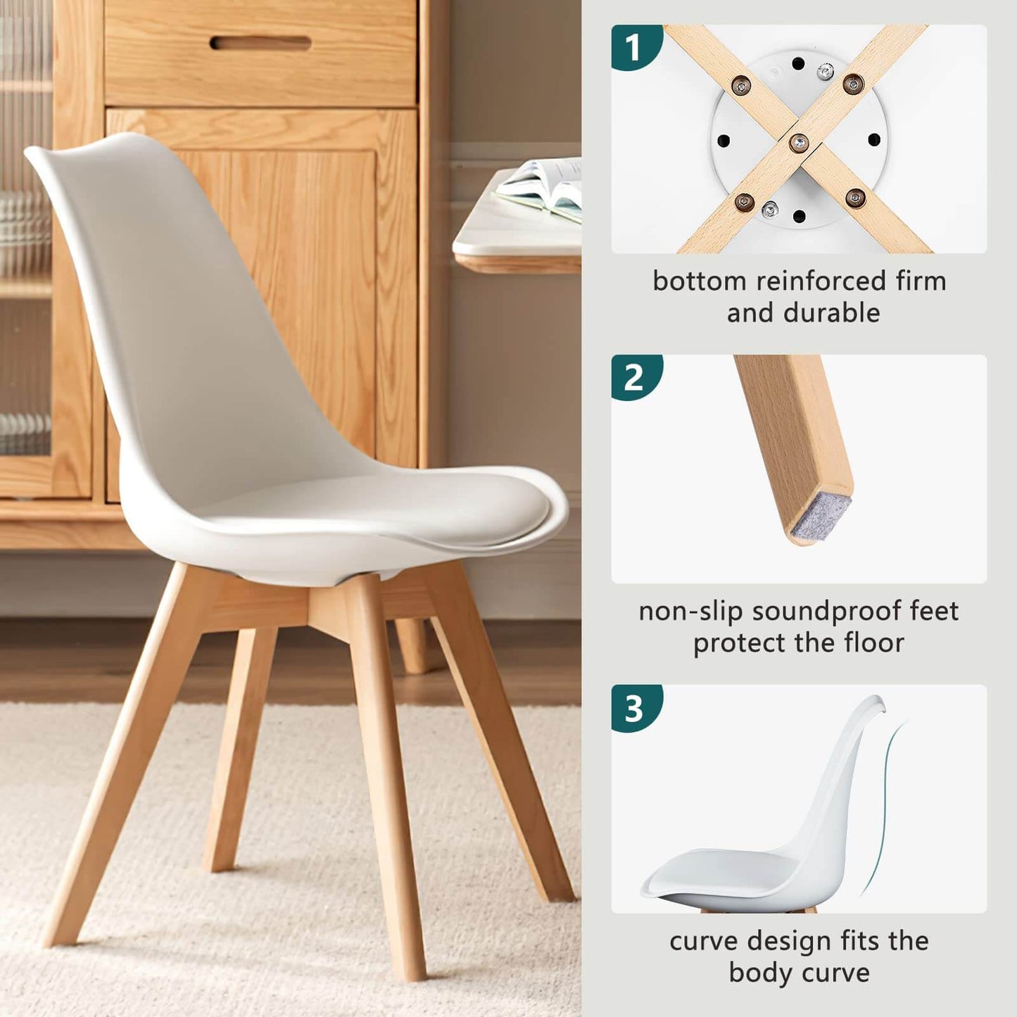 Modern PU Leather Dining Chairs Set of 4 - Upholstered Mid-Century Kitchen & Dining Room Chairs with Wood Legs