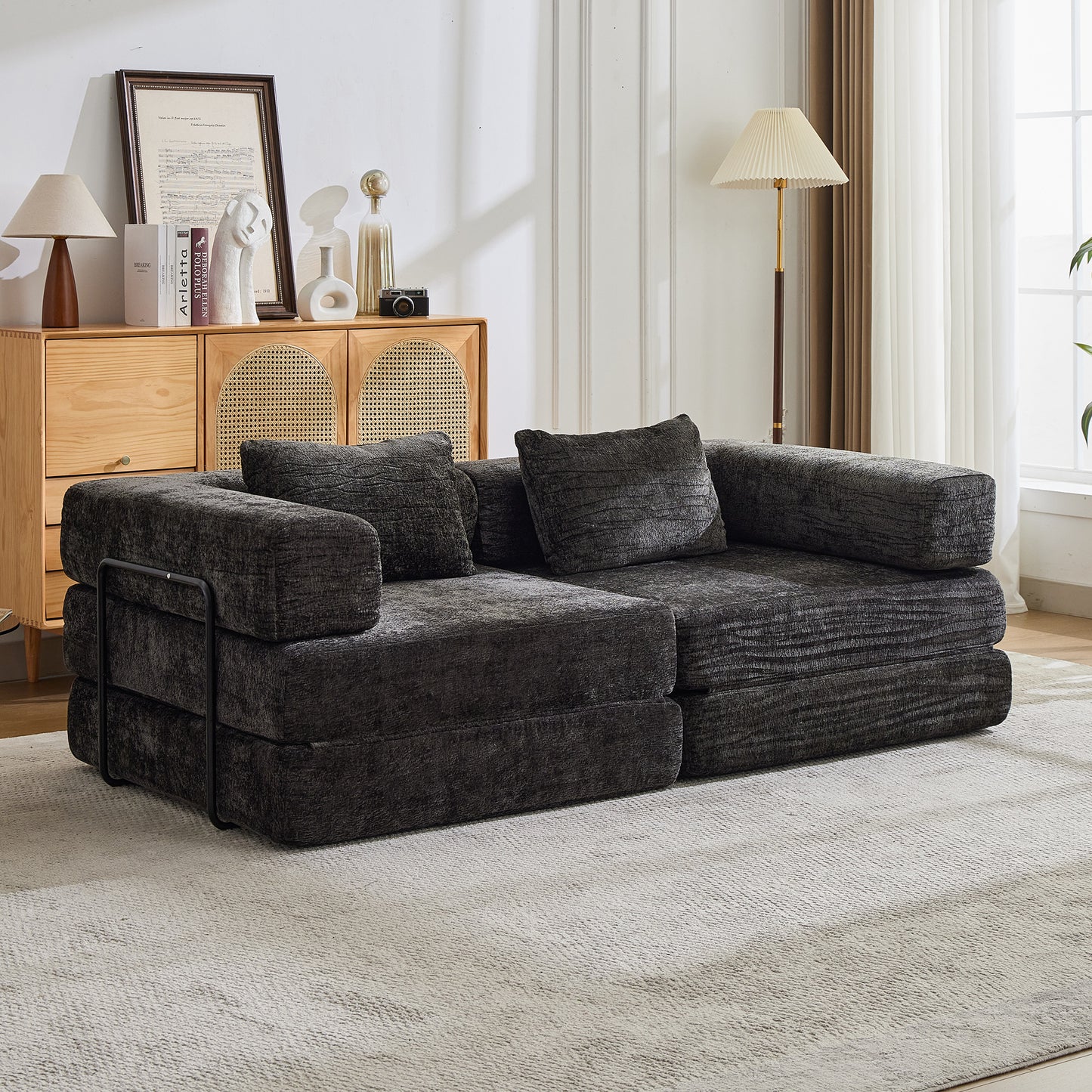 Convertible Floor Sofa Bed - Modular Memory Foam Lounge Couch (78" Sleeper, No Assembly)