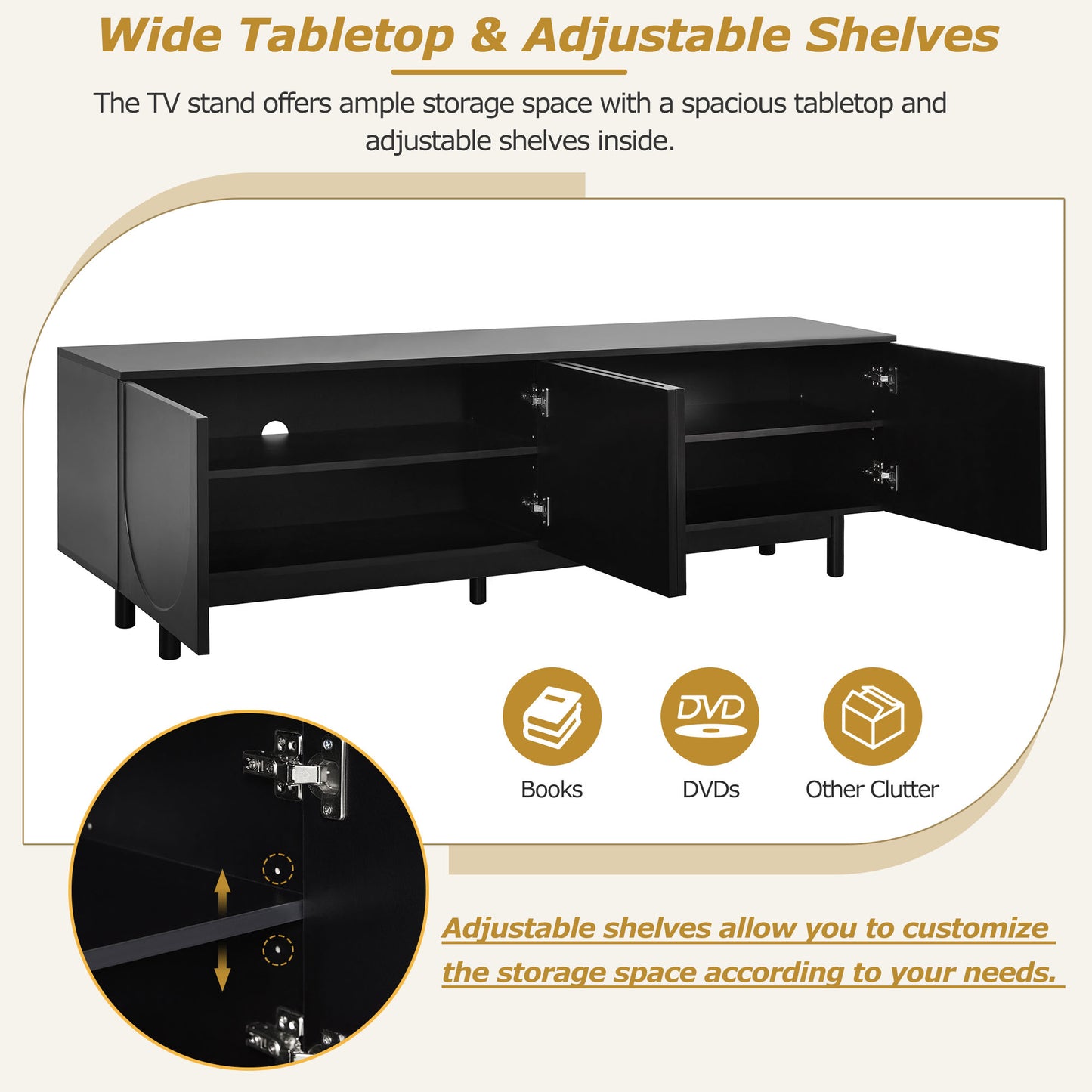Modern Black TV Stand with Arch Doors - 70.8" Minimalist Entertainment Center for TVs up to 78"