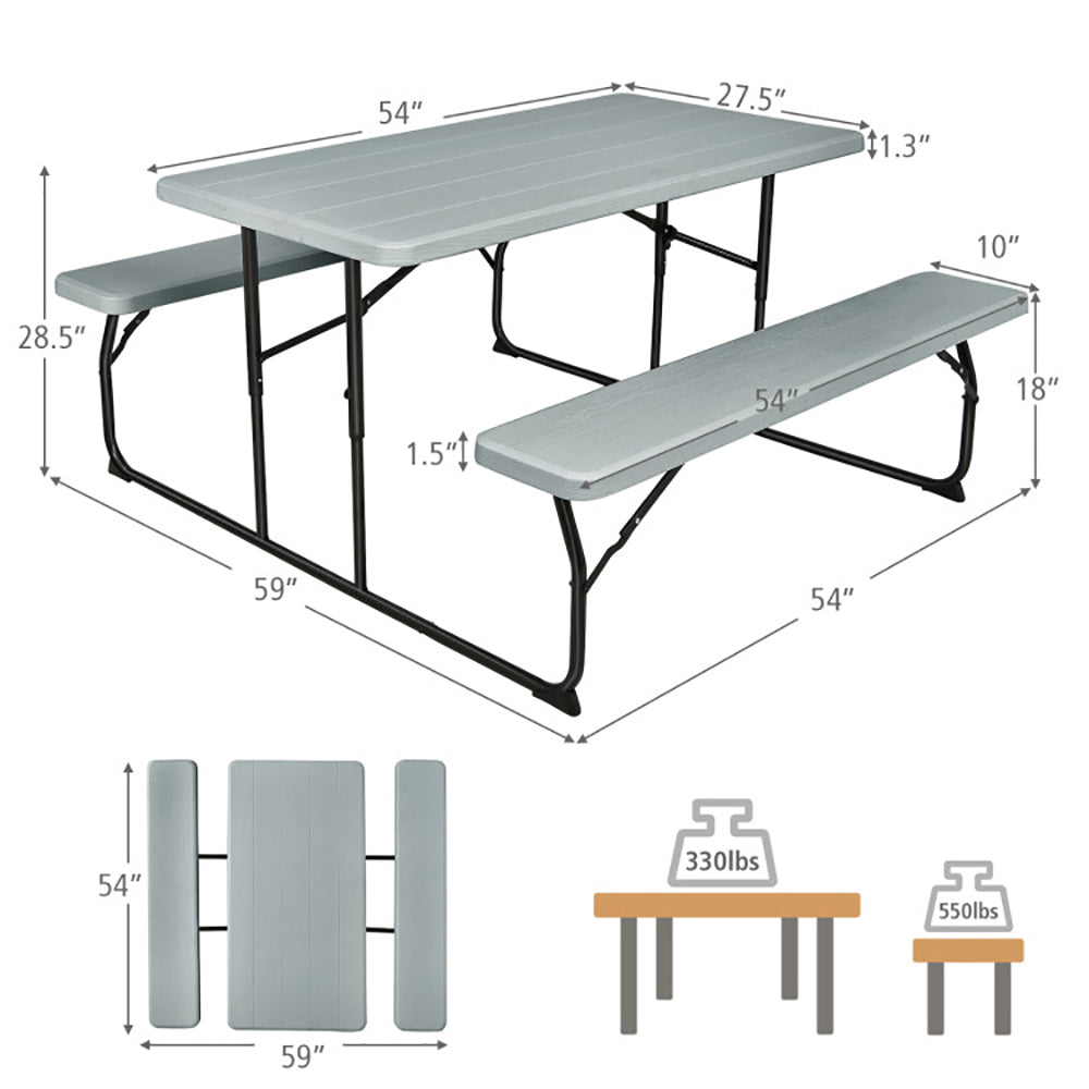 Folding Picnic Table with Benches - Indoor Outdoor Table Set (Seats 4 Adults or 6 Children) | Backyard, Camping & Patio Use