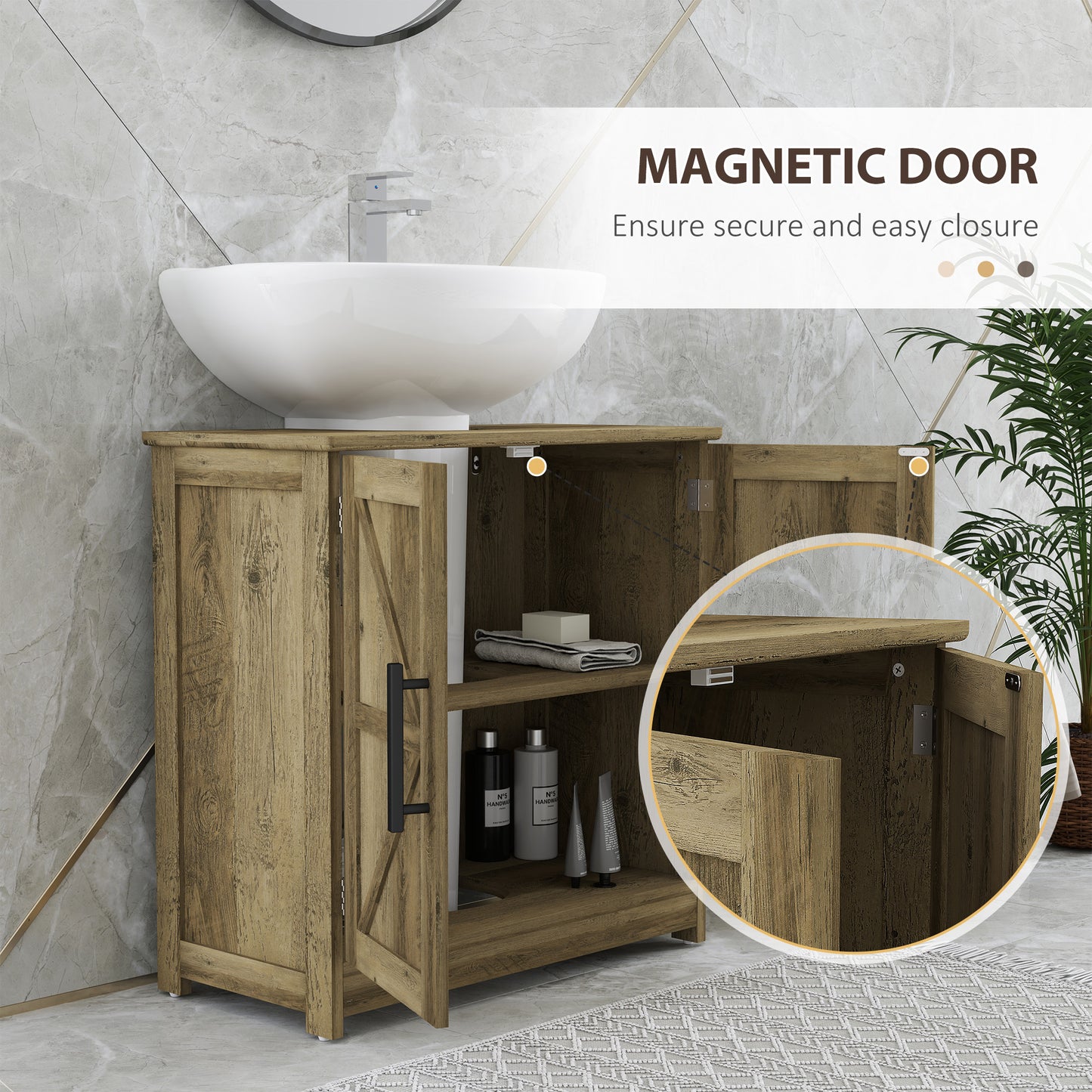 Farmhouse Pedestal Sink Storage Cabinet with Barn Doors - Bathroom Organizer with Adjustable Shelf - Space-Saving Vanity Base (Light Gray)