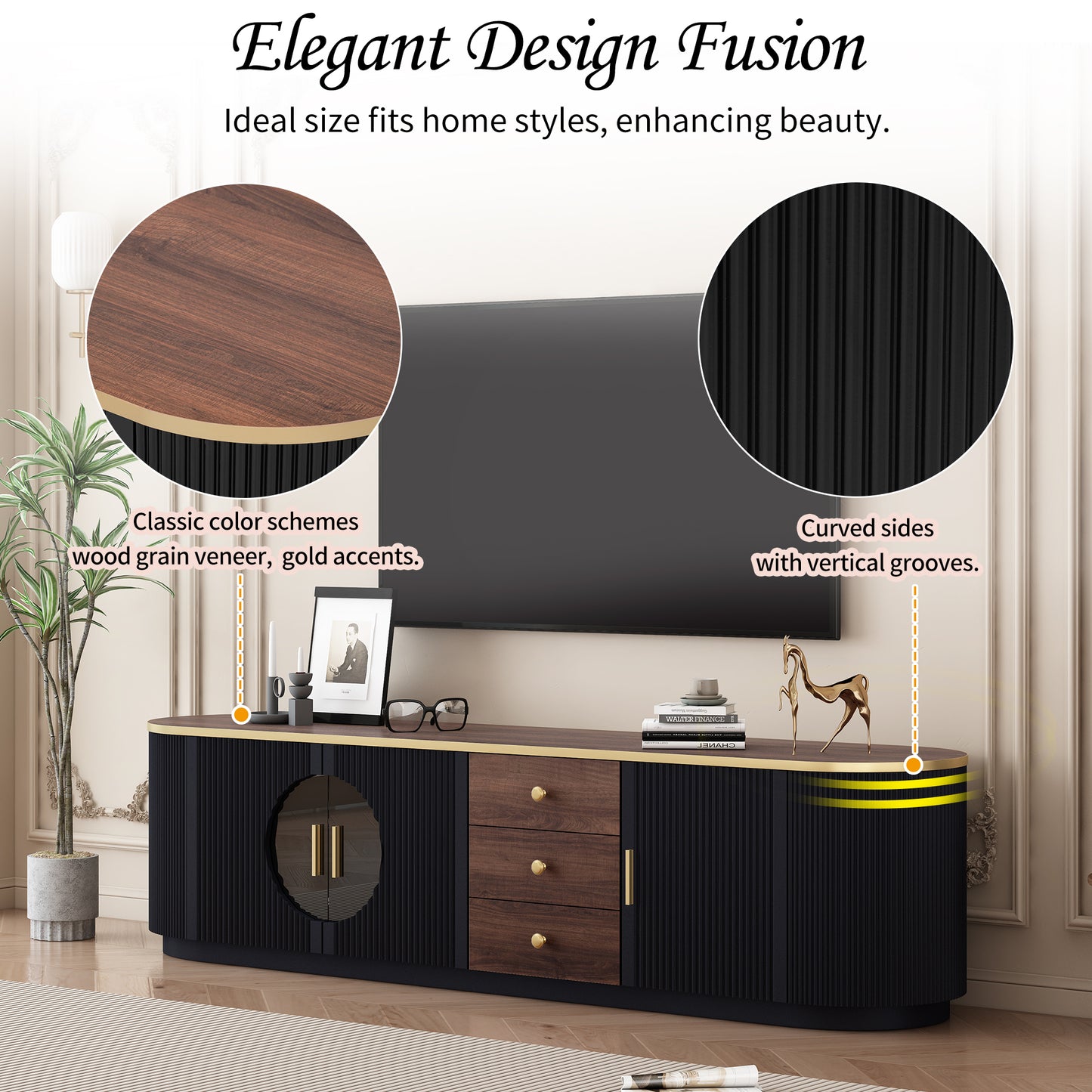 The "Vibe Haus" 70" Ultra-Wide Entertainment Center | Modern Fluted Console with Gold Accents