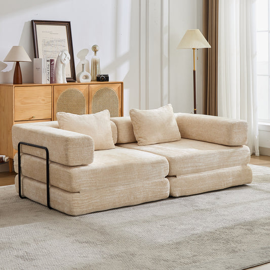 Convertible Floor Sofa Bed - Beige Modular Memory Foam Loung Couch (78" Sleeper)
