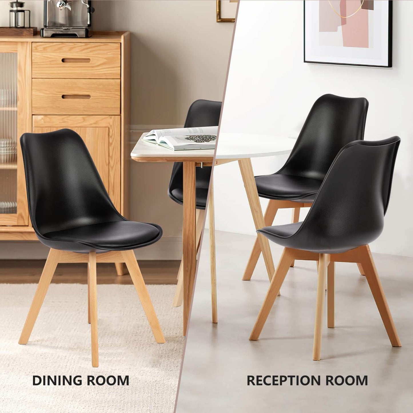 Modern PU Leather Dining Chairs Set of 4 - Upholstered Mid-Century Kitchen & Dining Room Chairs with Wood Legs