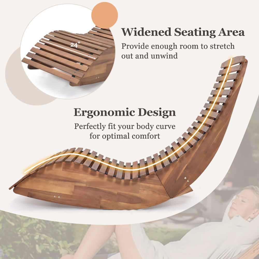 Outdoor Acacia Wood Rocking Lounge Chair - Ergonomic High Back Slatted Patio Rocker | Natural Finish Sun Lounger for Porch, Deck & Garden