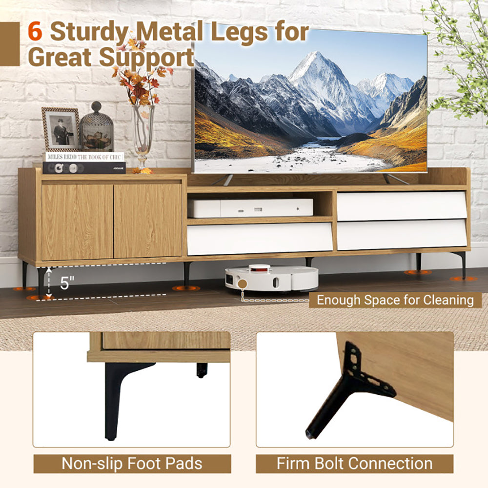 Mid-Century Modern TV Stand for TVs up to 80" - 71" Wood Entertainment Center with Drawers, Cabinet & Open Storage