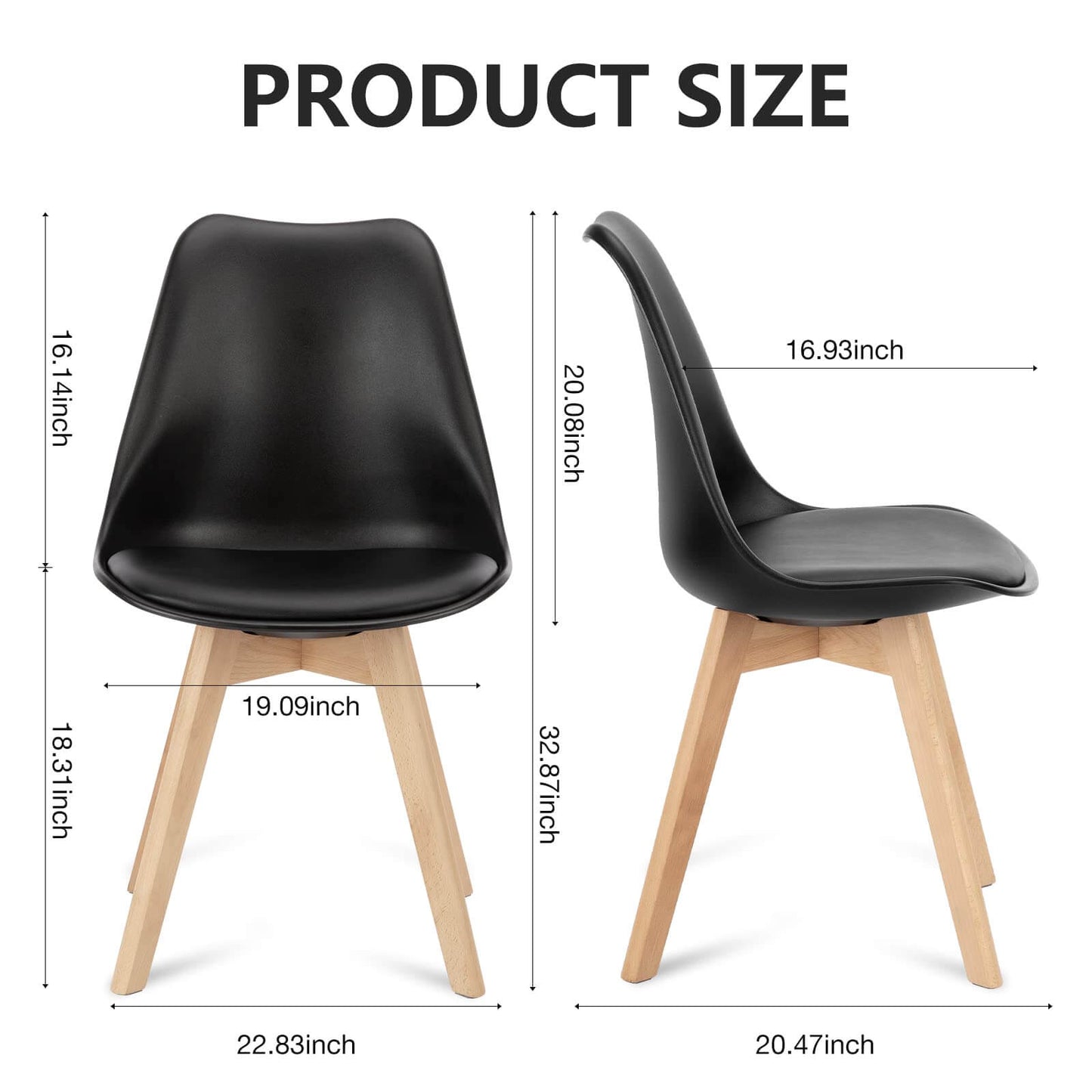 Modern PU Leather Dining Chairs Set of 4 - Upholstered Mid-Century Kitchen & Dining Room Chairs with Wood Legs