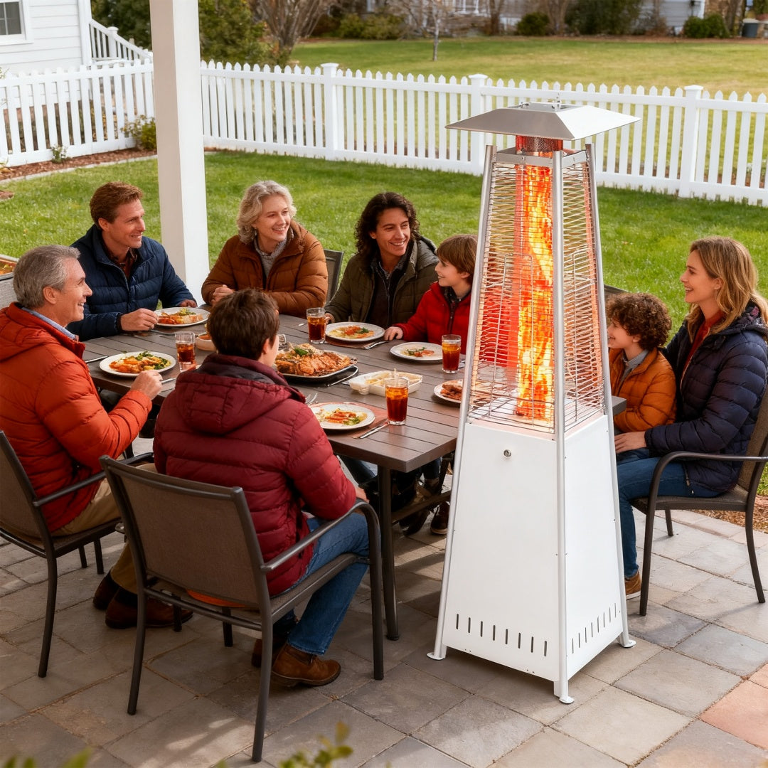 Outdoor Pyramid Patio Heater 48,000 BTU - Propane Heater with Wheels & Safety Shutoff (LED or Stainless Steel Options)