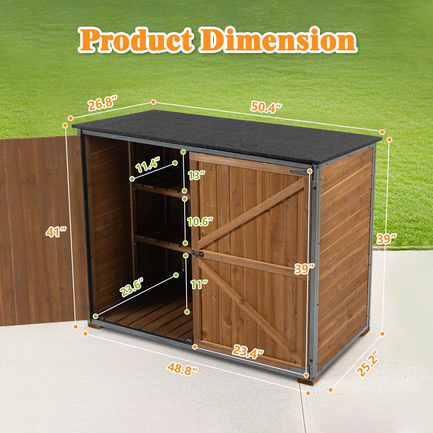 Outdoor Storage Cabinet - 50" Garden Tool Shed with Shelves & Weather-Resistant Frame (Brown)