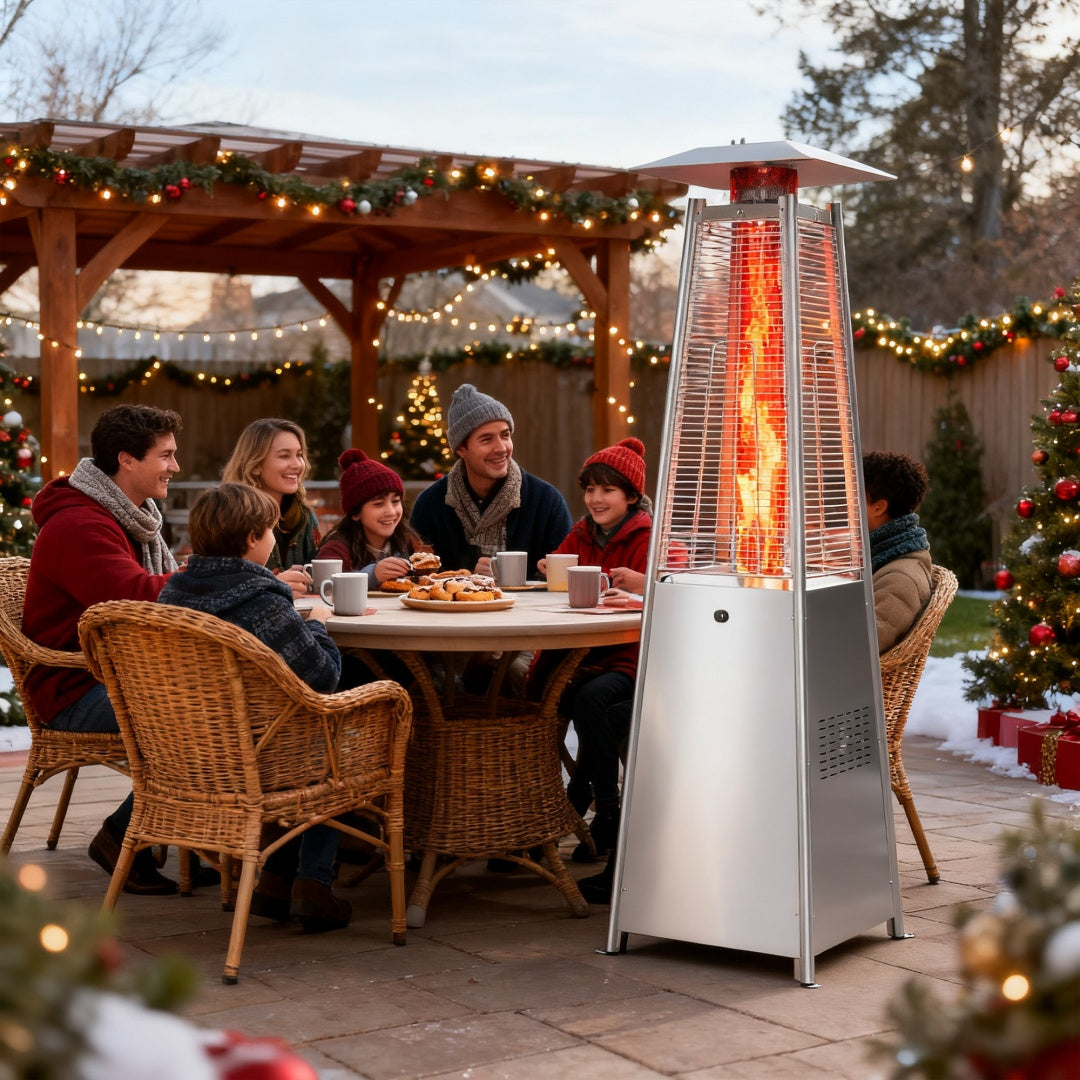 Outdoor Pyramid Patio Heater 48,000 BTU - Propane Heater with Wheels & Safety Shutoff (LED or Stainless Steel Options)