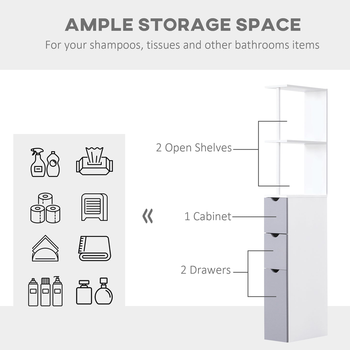 Slim Bathroom Storage Cabinet with Drawers - 55" Tall Narrow Linen Tower with Shelves, Freestanding White Organizer