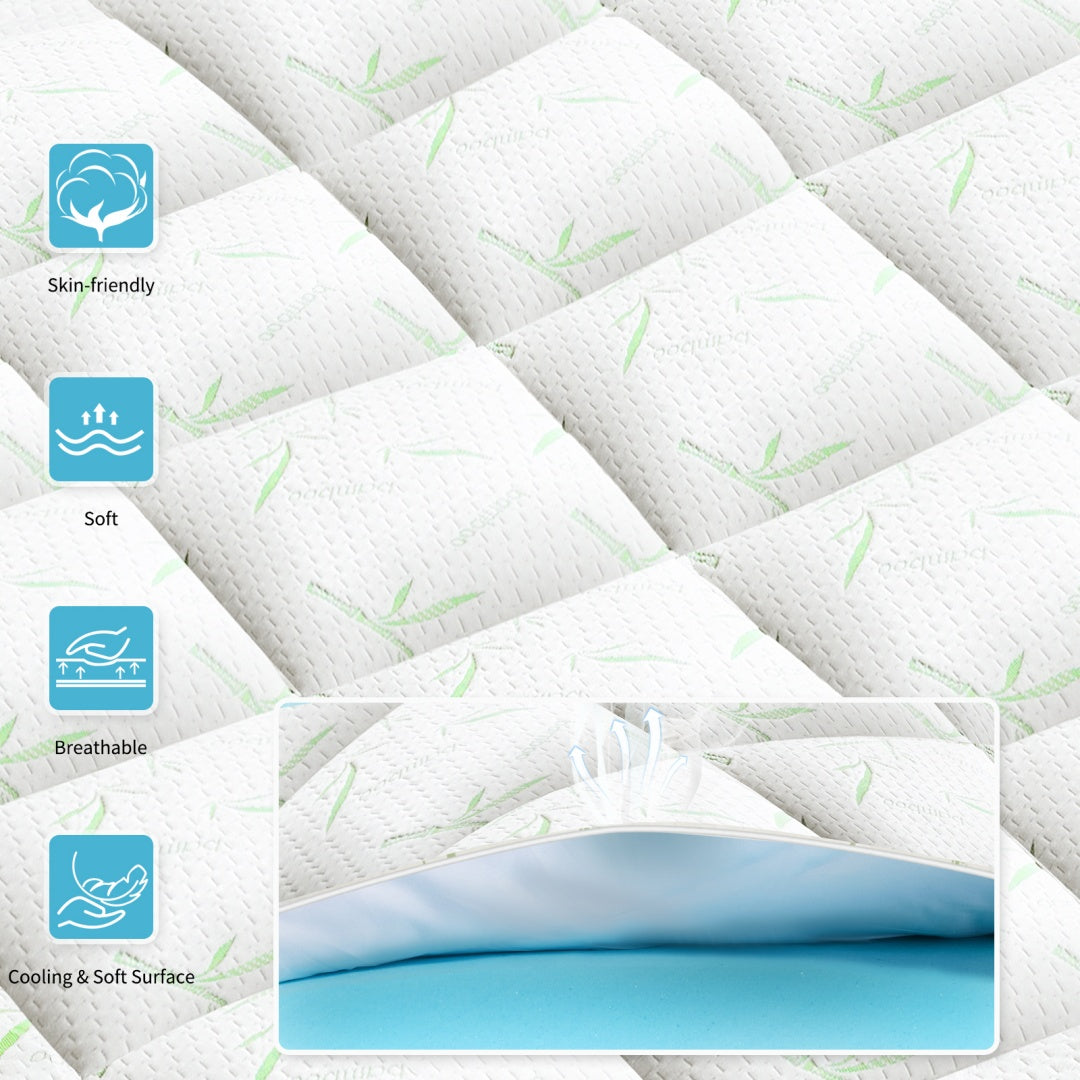 Cooling Gel Memory Foam Mattress Topper with Plush Pillow Top - Dual Layer Pressure Relief Pad for Back Pain | Twin, Full, Queen, King