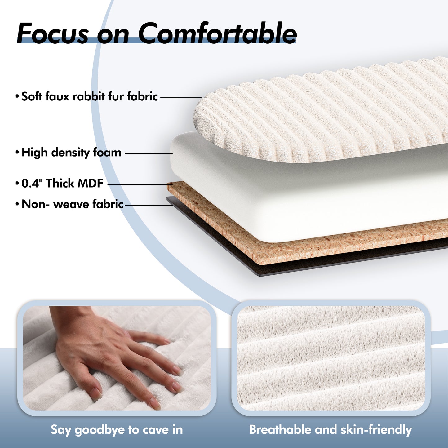 White Upholstered Storage Bench Ottoman - Ribbed Flip-Top Entryway Bench with Hidden Storage, MDF Frame & 400 lb Capacity