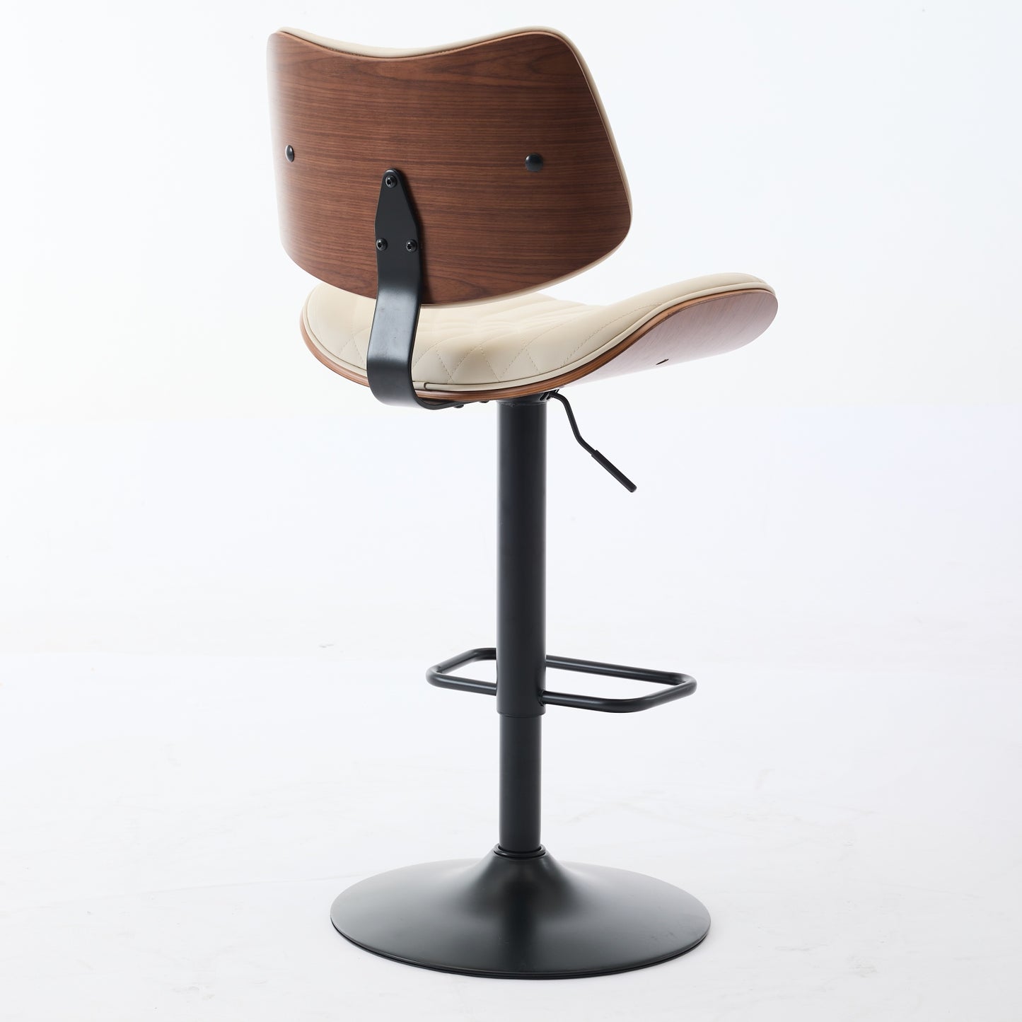 Mid-Century Adjustable Swivel Bar Stool - Bentwood & Faux Leather Counter Chair (Beige, Single)