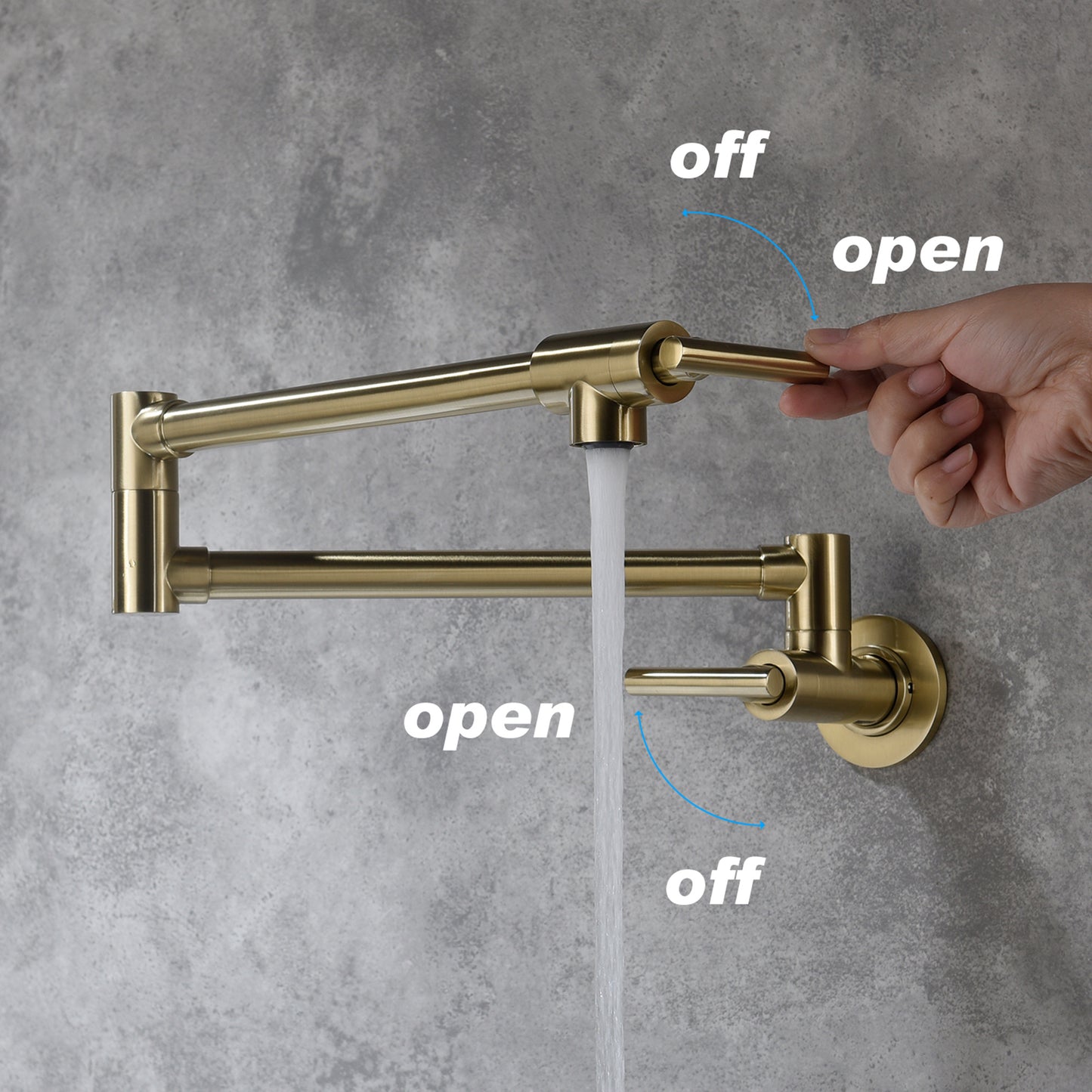 Brushed Gold Wall Mount Pot Filler Faucet | Dual Handle Folding Kitchen Faucet with 360 degree Swivel