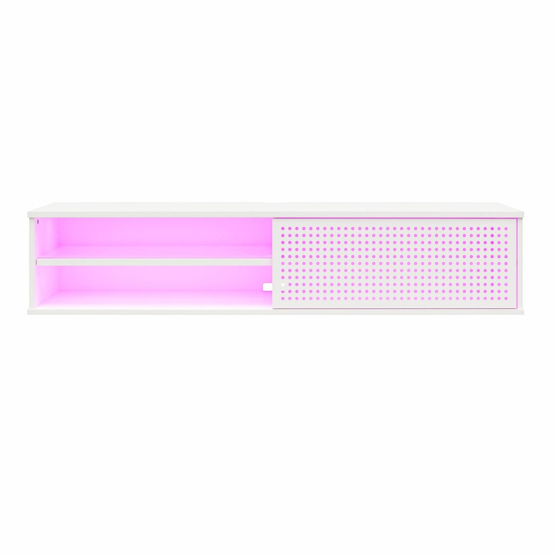 Floating TV Stand with LED Lights - Wall Mounted Gaming Media Console (Up to 60" TVs, White)