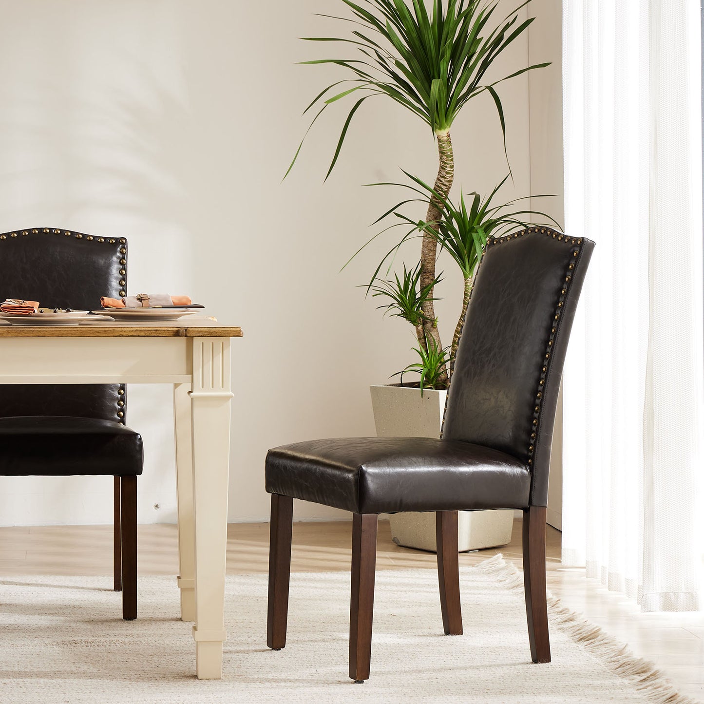Wildflower Upholstered Dining Chairs (Set of 2) | Modern Linen Fabric with Nailhead Trim & Wood Legs
