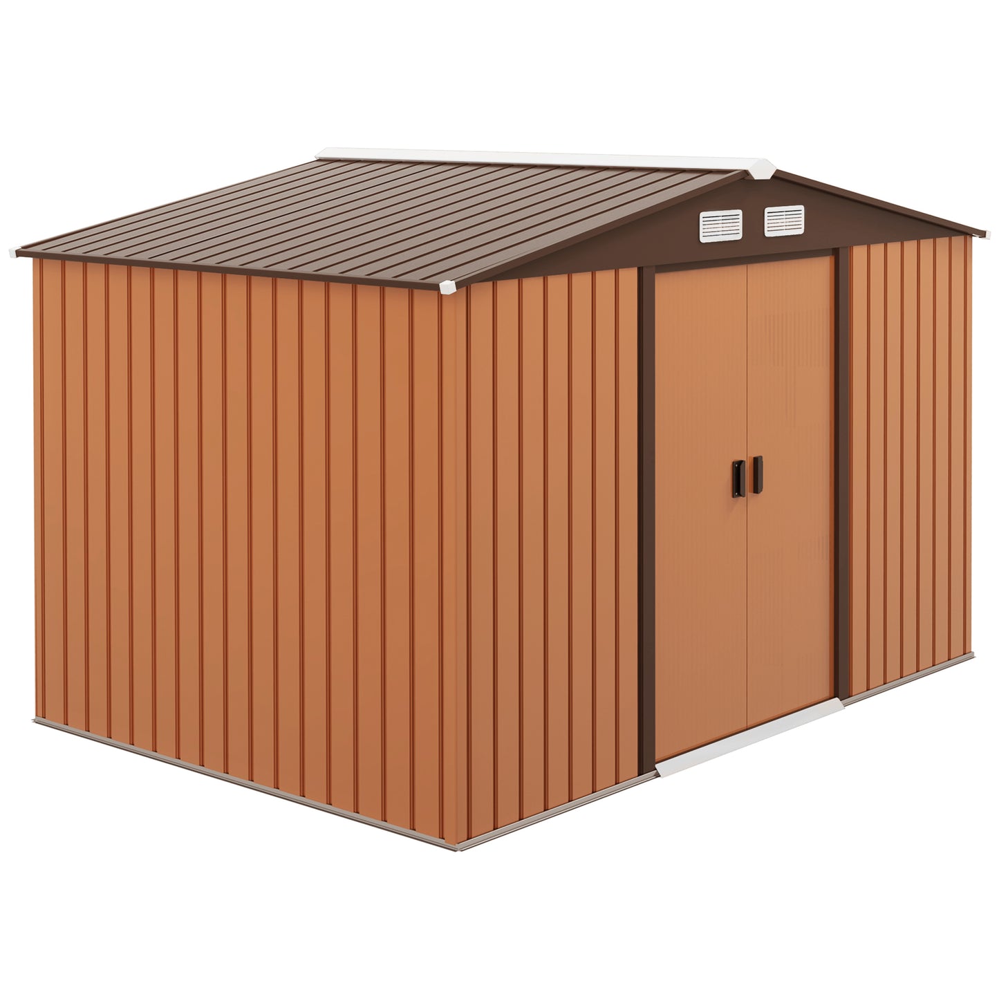 9x6 Outdoor Metal Storage Shed with Foundation Kit - Steel Garden Tool Shed with Sliding Double Doors & Ventilation