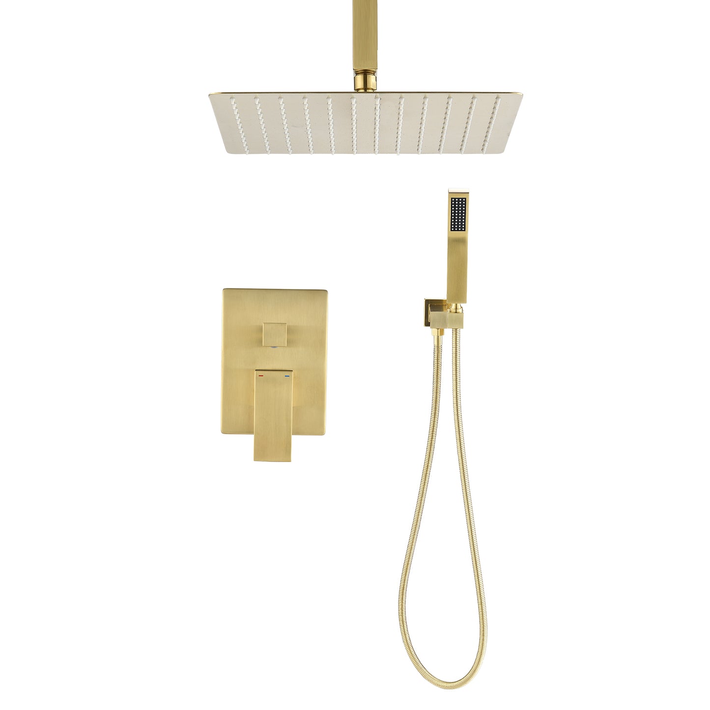 12" Ceiling Mount Rainfall Shower System with Handheld - Brushed Gold Luxury Bathroom Fixture Set