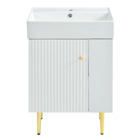 21.6" White Bathroom Vanity with SInk - Compact Storage Cabinet with Gold Accents