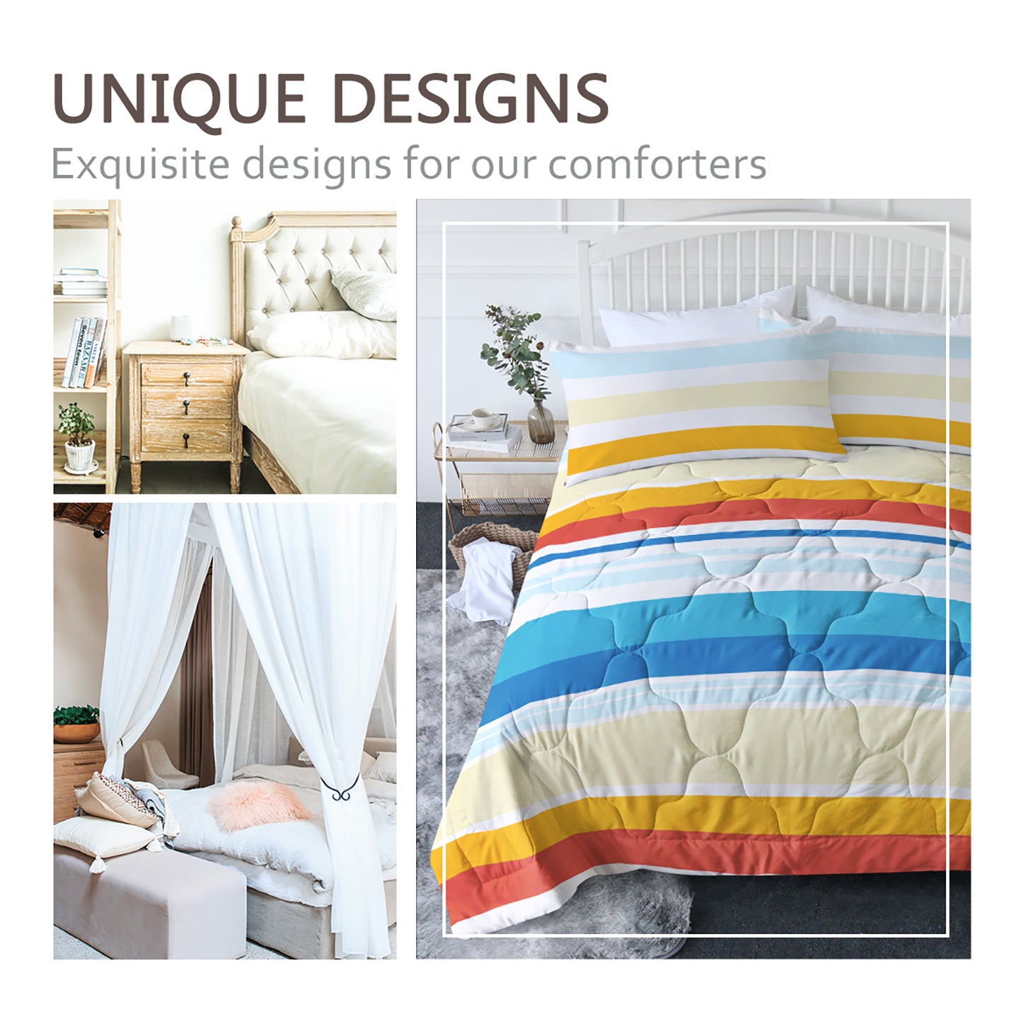 Rainbow Stripe Comforter Set - 3 Piece Queen Bedding Set with Pillowcases (All Season)