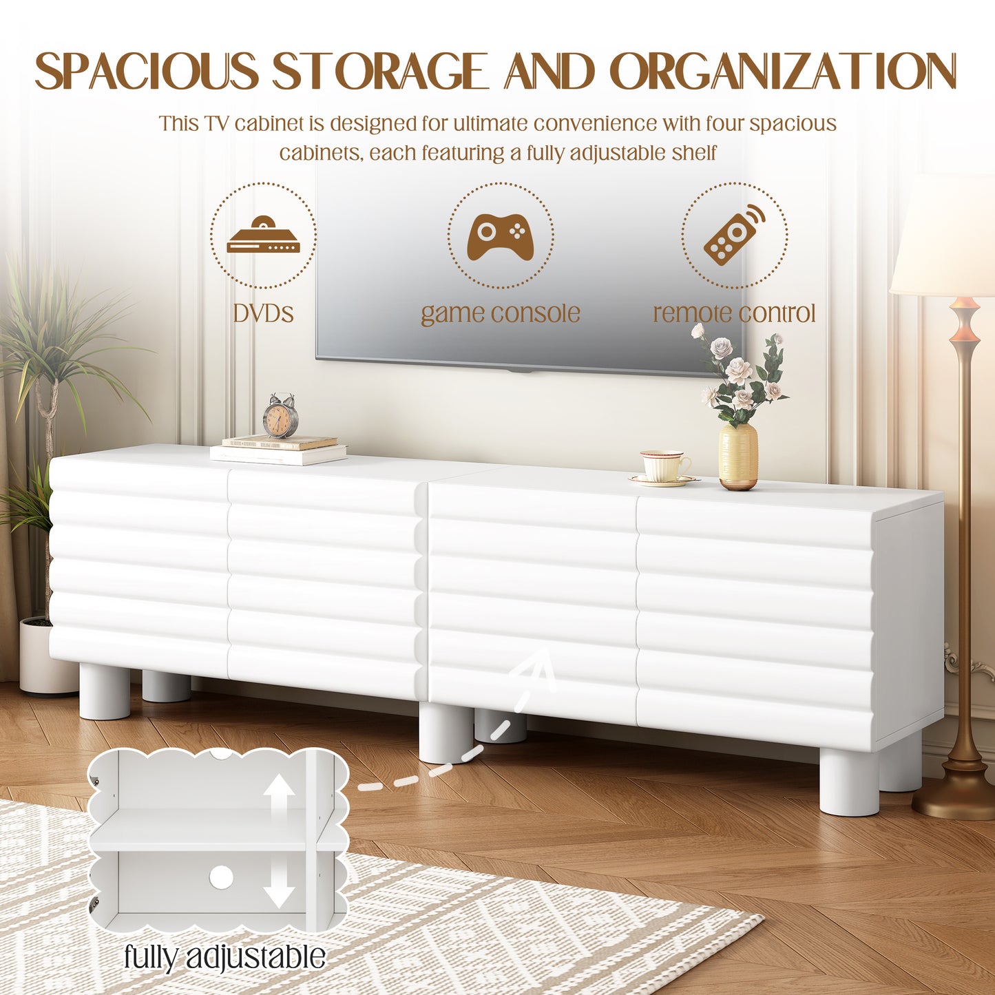 The "Cloud-Wave" 71" Luxury Media Console | Cream-Style Wavy Design with 595lb Ultra-Capacity