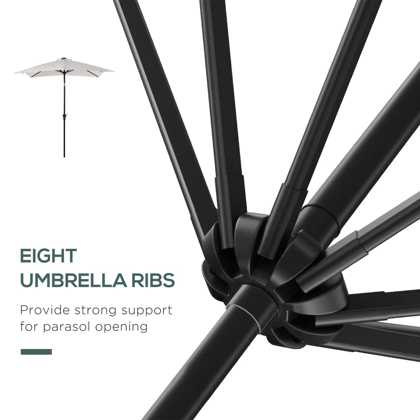 9x7ft Solar LED Patio Umbrella - Rectangular Outdoor Market Umbrella with Tilt & Crank (White)