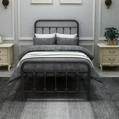 Twin Metal Platform Bed Frame - Victorian Style Headboard & Footboard with Underbed Storage (Black)