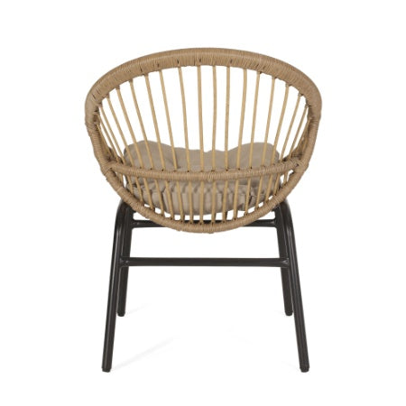 Boho Wicker Patio Chair Set of 2 with Cushions - Indoor/Outdoor Rattan Accent Chairs with Metal Frame, Brown/Beige