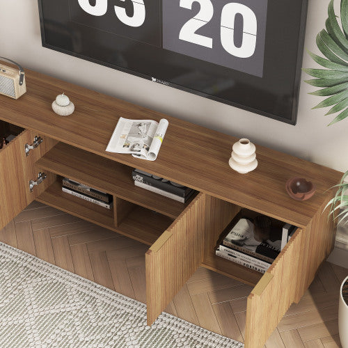 Modern 68" Fluted TV Stand with Storage Doors - Wood Media Console for 55" to 75" TVs