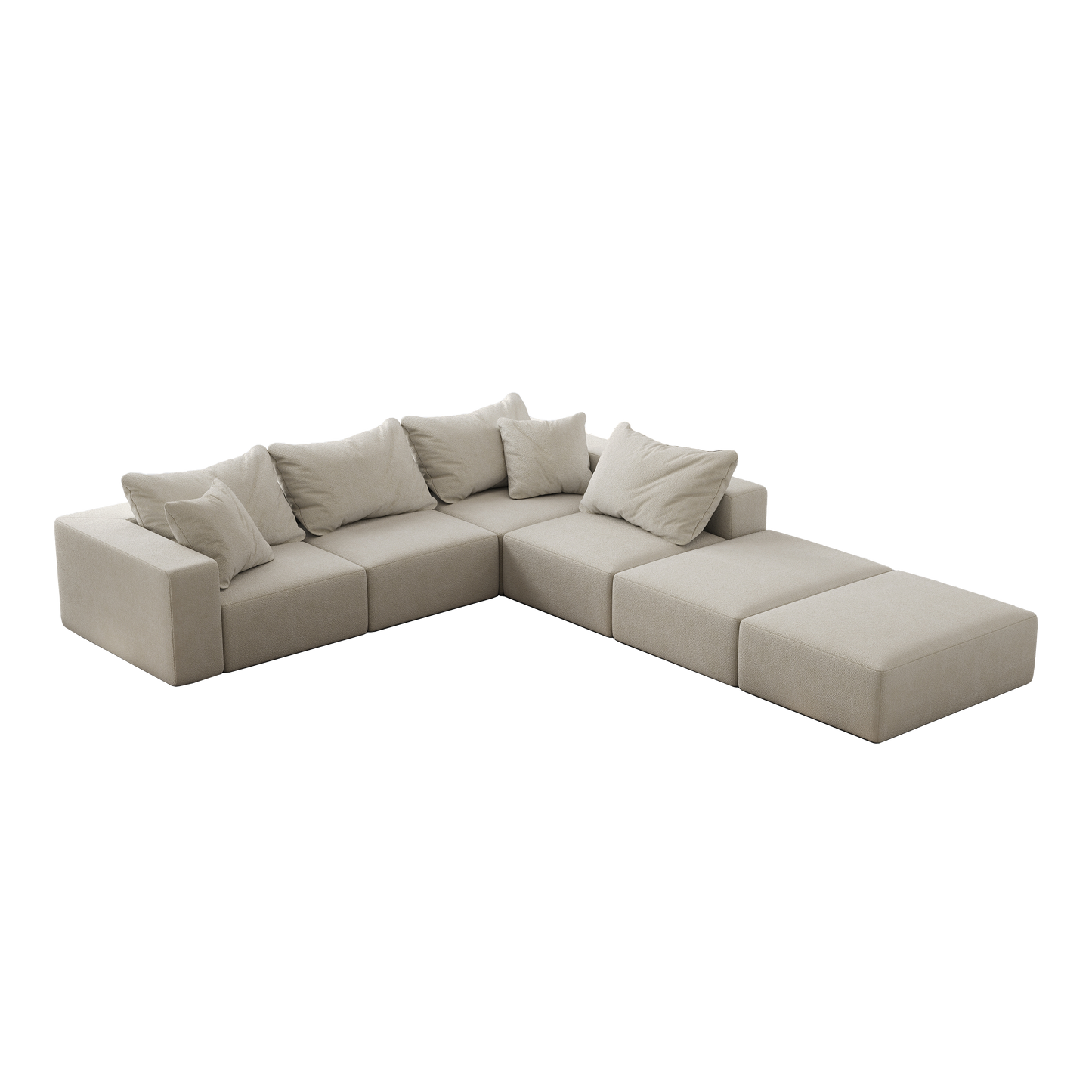 162" Oversized Modular Cloud Sectional Sofa - L-Shaped Chenille Upholstered Couch with Ottoman, 6 Pillows (Beige)