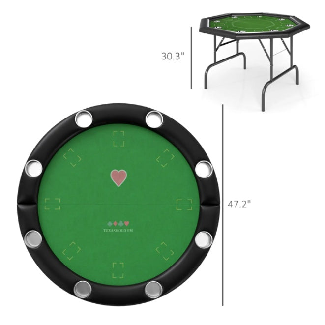 The "High-Stakes" 8-Player Poker Table | Foldable Professional Gaming Station with Stainless Steel Cup Holders
