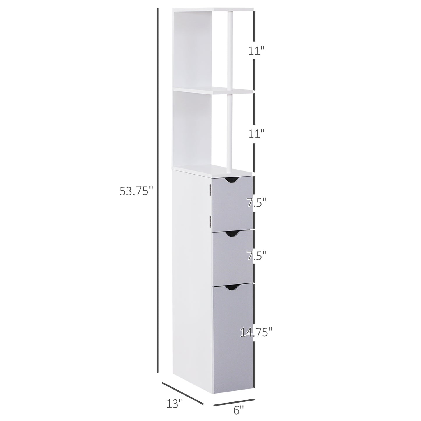 Slim Bathroom Storage Cabinet with Drawers - 55" Tall Narrow Linen Tower with Shelves, Freestanding White Organizer