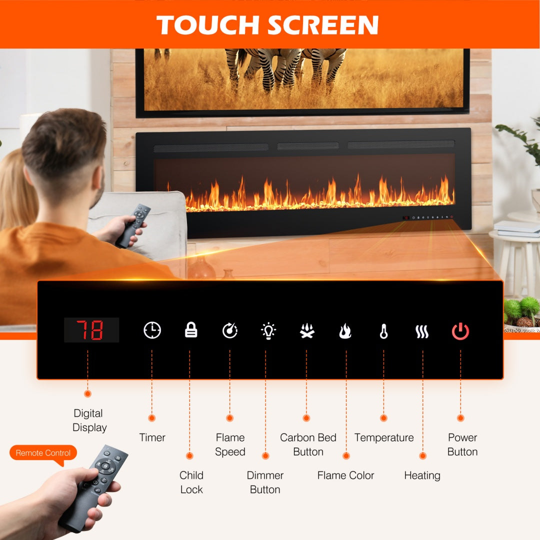 42" Electric Fireplace Insert Wall Mount or Recessed - 1500W Heater, 13 Flame Colors, Remote Control