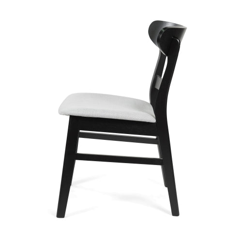 Mid-Century Dining Chairs Set of 2 - Wood Frame with Upholstered Seat (Light Gray)