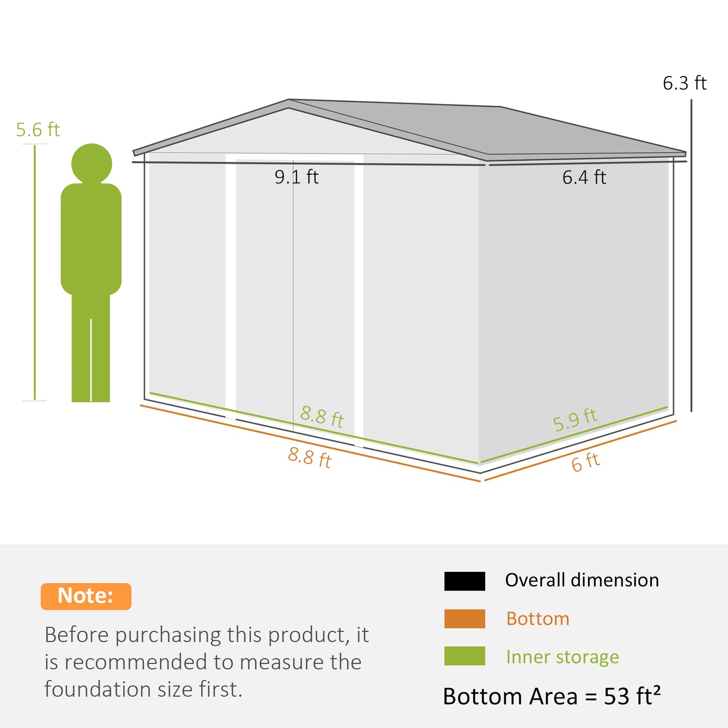 9x6 Outdoor Metal Storage Shed with Foundation Kit - Steel Garden Tool Shed with Sliding Double Doors & Ventilation