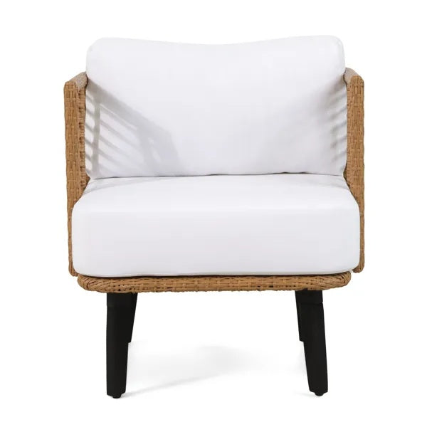 Woven Outdoor Club Chair with Cushions - Modern Rattan Accent Chair for Patio, Porch & Lounge Spaces