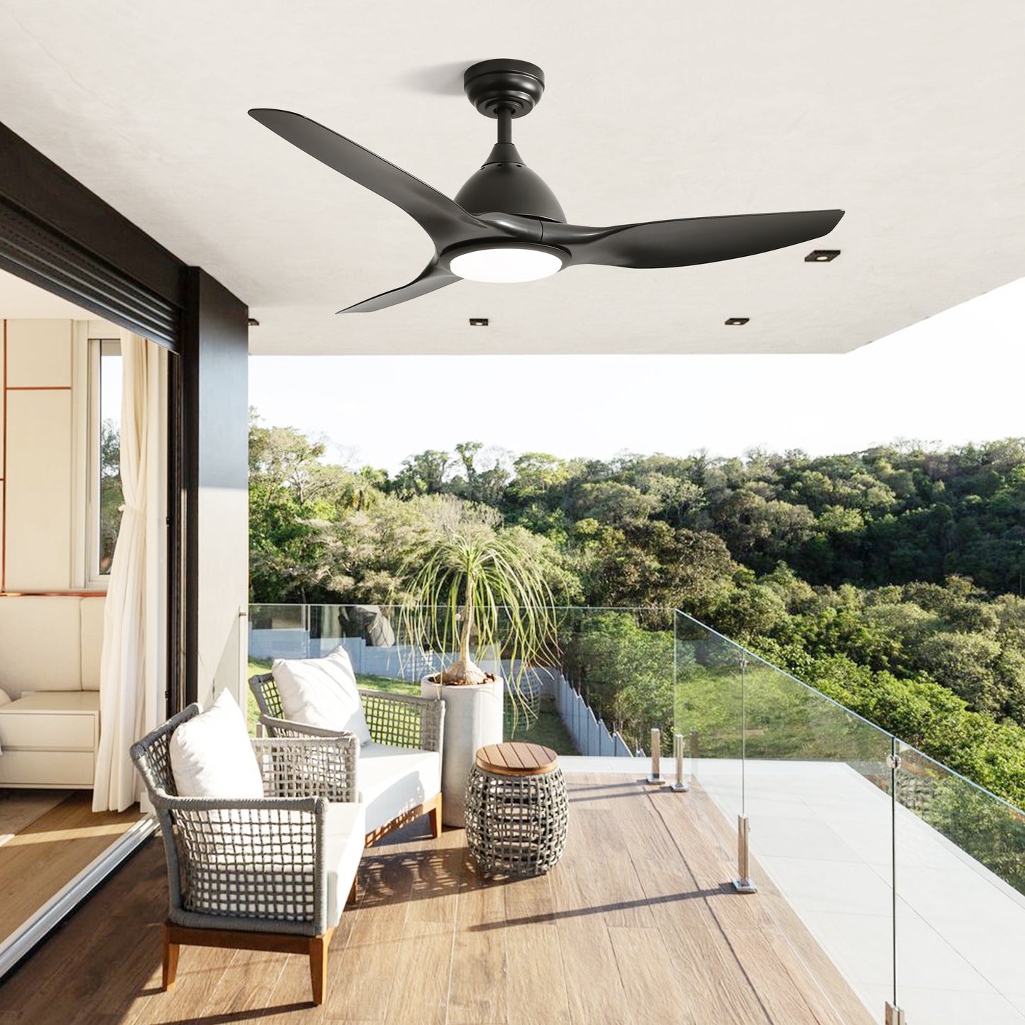 52" Modern Ceiling Fan with Light - 3-Blade ABS Airplane Style Fan with Remote, 3-Speed & Dimmable LED (Black)