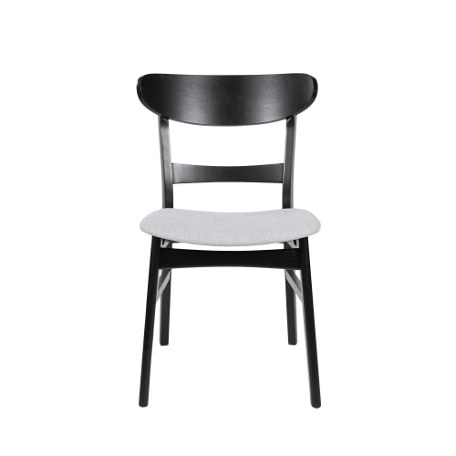 Mid-Century Dining Chairs Set of 2 - Wood Frame with Upholstered Seat (Light Gray)