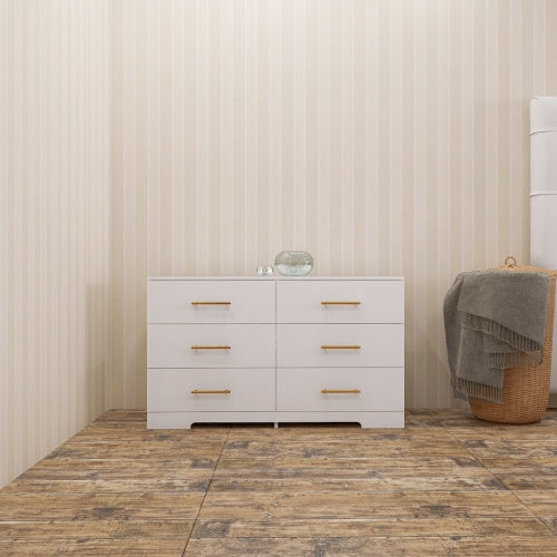 Wildflower White 6-Drawer Dresser with Gold Handles - Modern Farmhouse Storage Cabinet for Bedroom or Guest Room