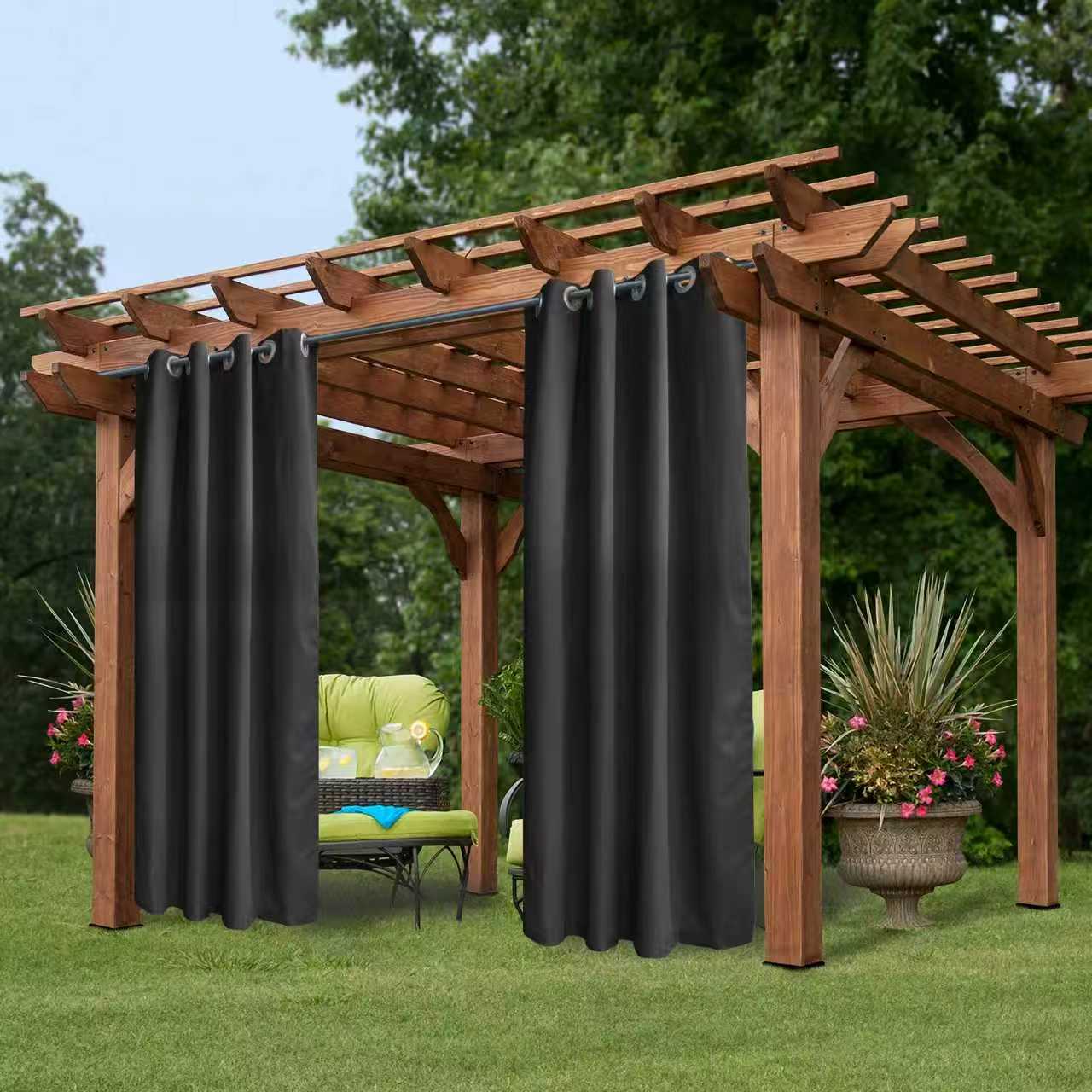 Indoor/Outdoor Blackout Curtain Panel (50" x 84") - Weather-Resistant, Grommet Top - Beige, Light Gray, Dark Gray