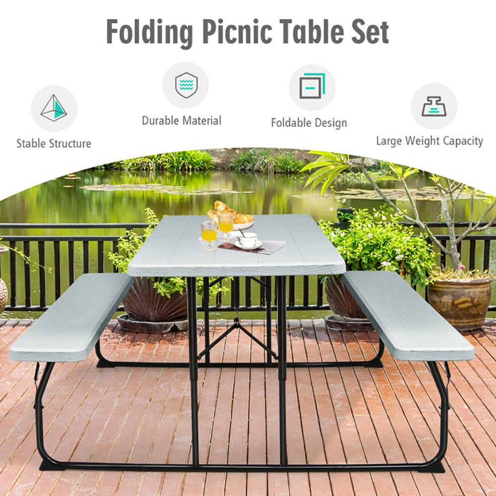 Folding Picnic Table with Benches - Indoor Outdoor Table Set (Seats 4 Adults or 6 Children) | Backyard, Camping & Patio Use