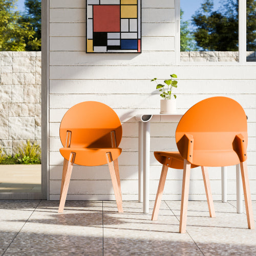 Modern Sculptural Stackable Dining Chairs Set of 4 - Loop Design Polypropylene Chairs with Solid Oak Legs
