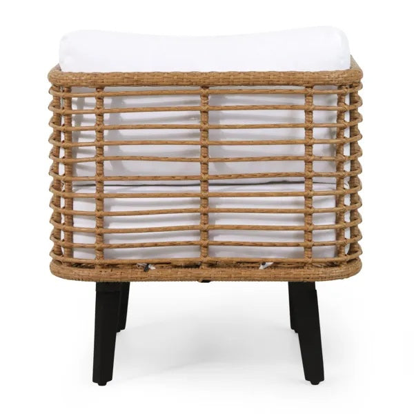 Woven Outdoor Club Chair with Cushions - Modern Rattan Accent Chair for Patio, Porch & Lounge Spaces