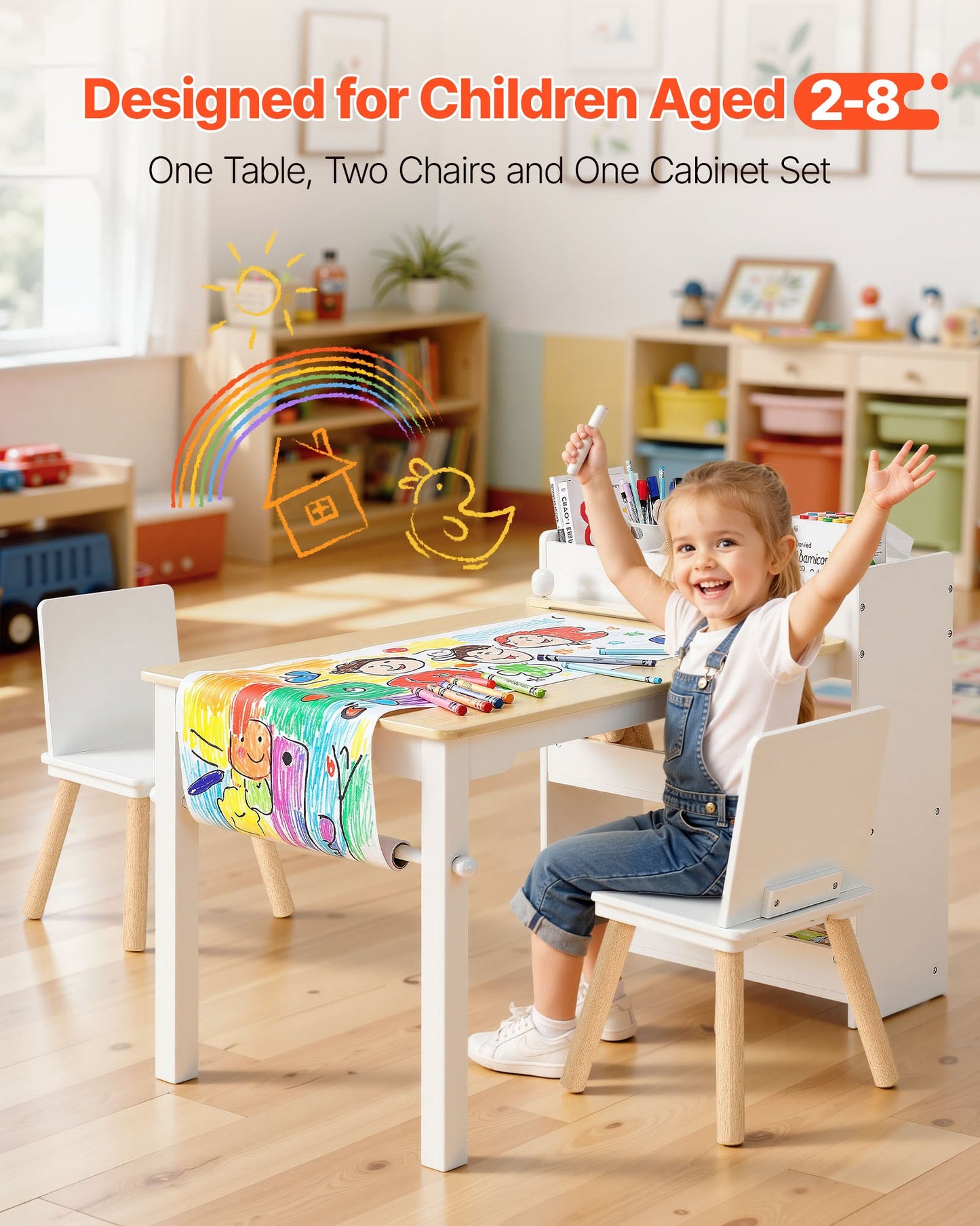 Kids Art Table & Chair Set with Storage - Toddler Activity Table for Drawing, Crafts & Play (2 Chairs)