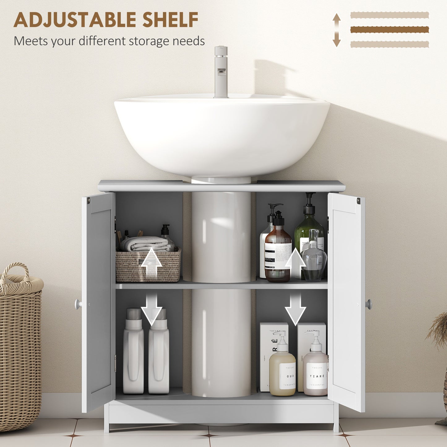 Under Sink Bathroom Storage Cabinet for Pedestal Sinks - Space Saving Vanity Organizer with Adjustable Shelf, Light Gray