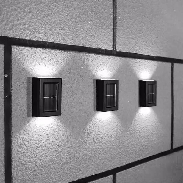 Solar Outdoor Wall Lights (2-Pack( - Up & Down LED Deck, Fence & Step Lighting (Black)