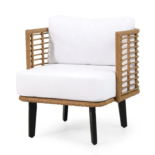 Woven Outdoor Club Chair with Cushions - Modern Rattan Accent Chair for Patio, Porch & Lounge Spaces