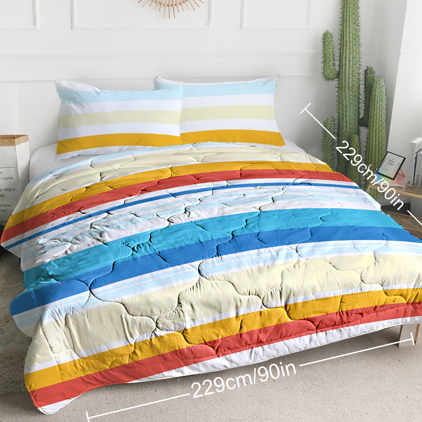 Rainbow Stripe Comforter Set - 3 Piece Queen Bedding Set with Pillowcases (All Season)